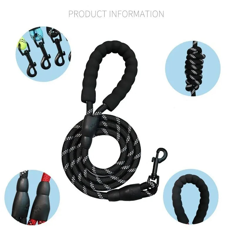 Pet Reflective Nylon Round Leash, Explosion-Proof. - Amazing Pup Goodies